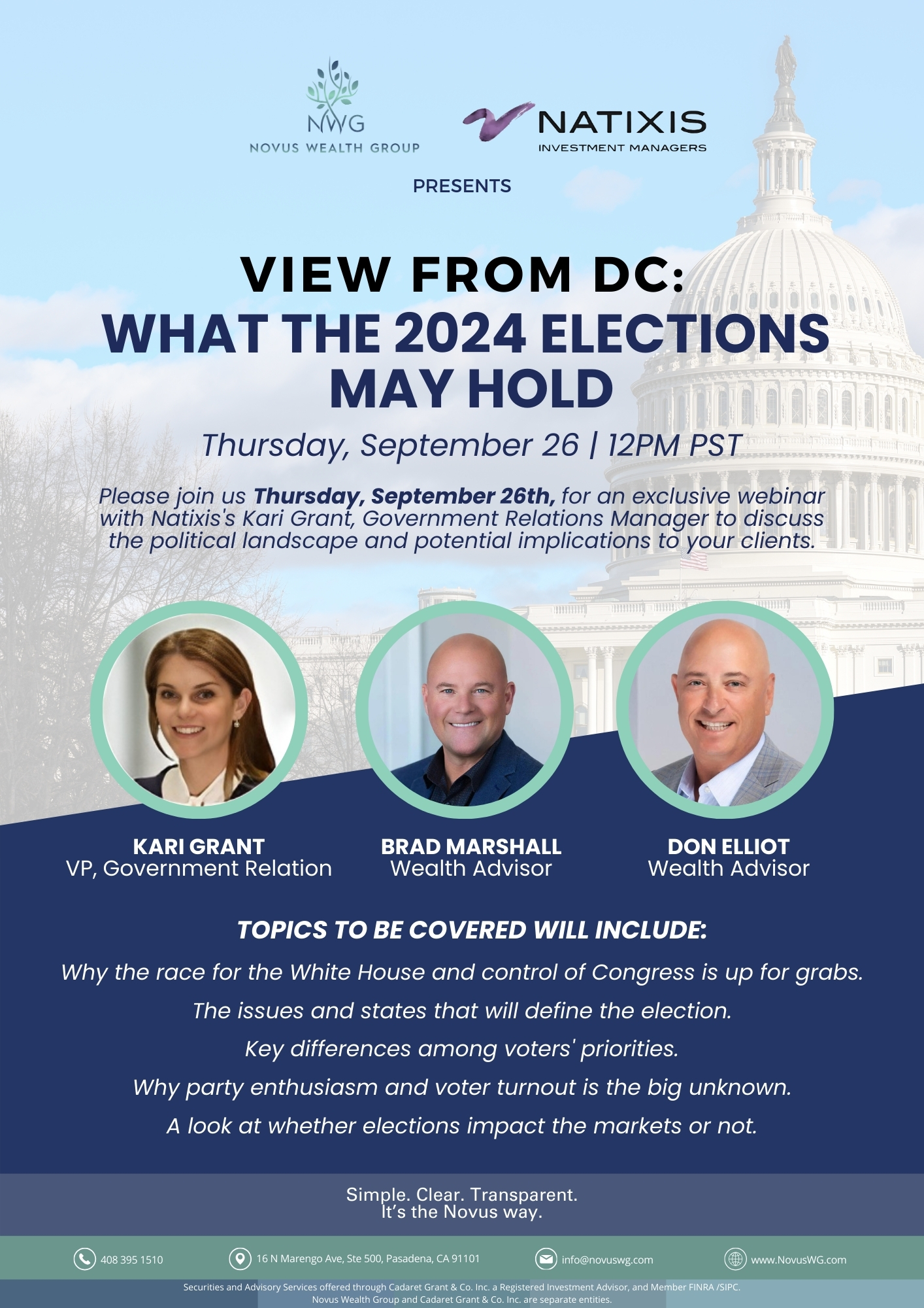 Novus Wealth Group detailed invitation to View From DC: What the 2024 Elections May Hold